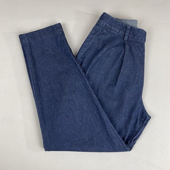 Uniqlo Denim Pleated Dress Pants Women’s Size 0 Dark Blue Cotton Trousers Casual - Picture 4 of 16